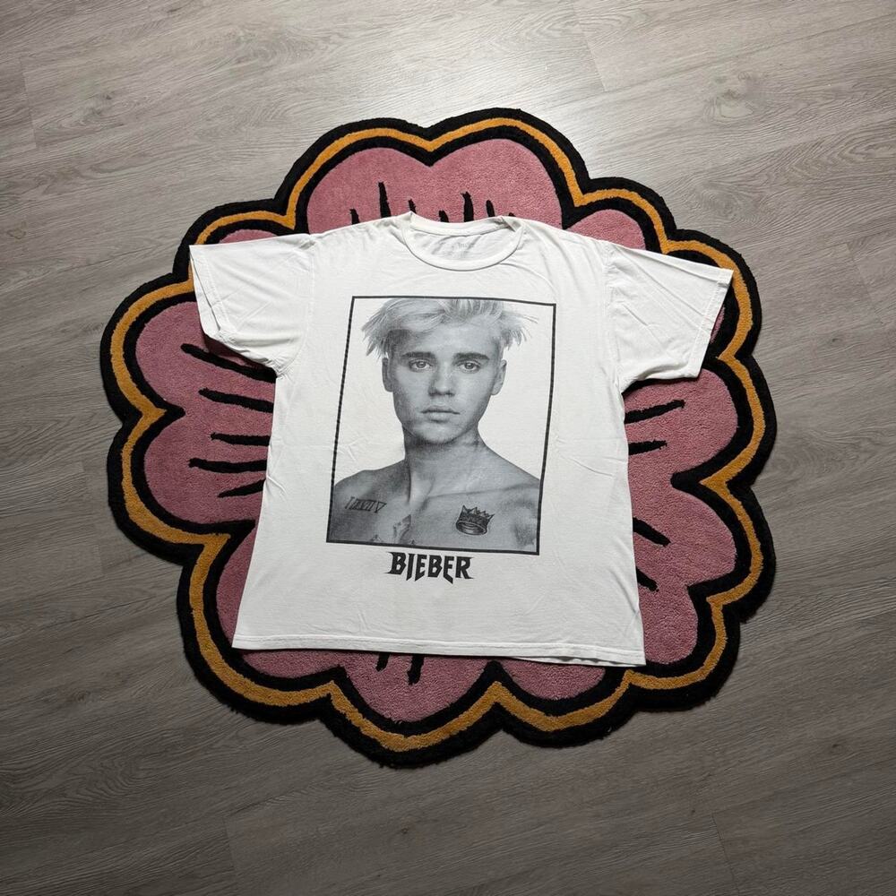 Justin Bieber Portrait Graphic Logo T-shirt Size Large White